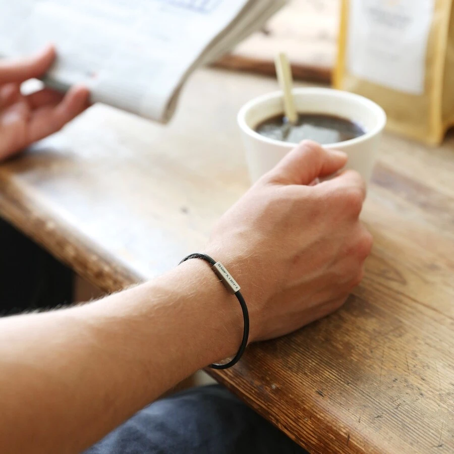 Men's Personalised Leather Cord And Bar Bracelet In Black 6 Men's Personalised Leather Cord And Bar Bracelet In Black - Image 4