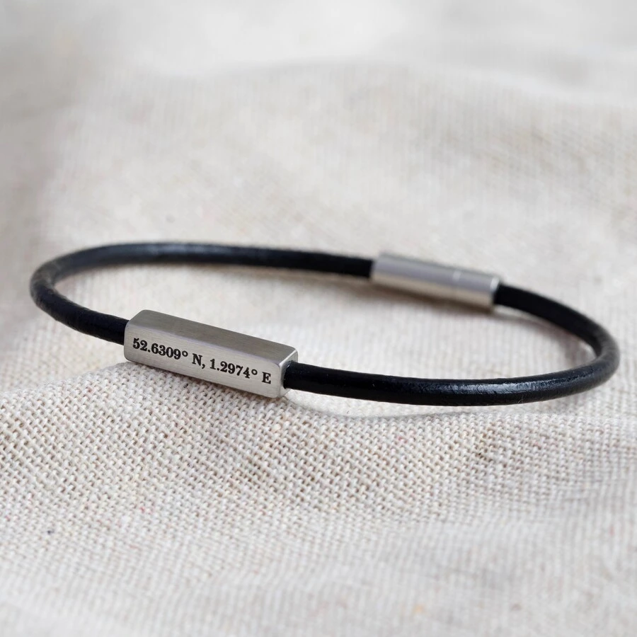 Men's Personalised Leather Cord And Bar Bracelet In Black 7 Men's Personalised Leather Cord And Bar Bracelet In Black - Image 5