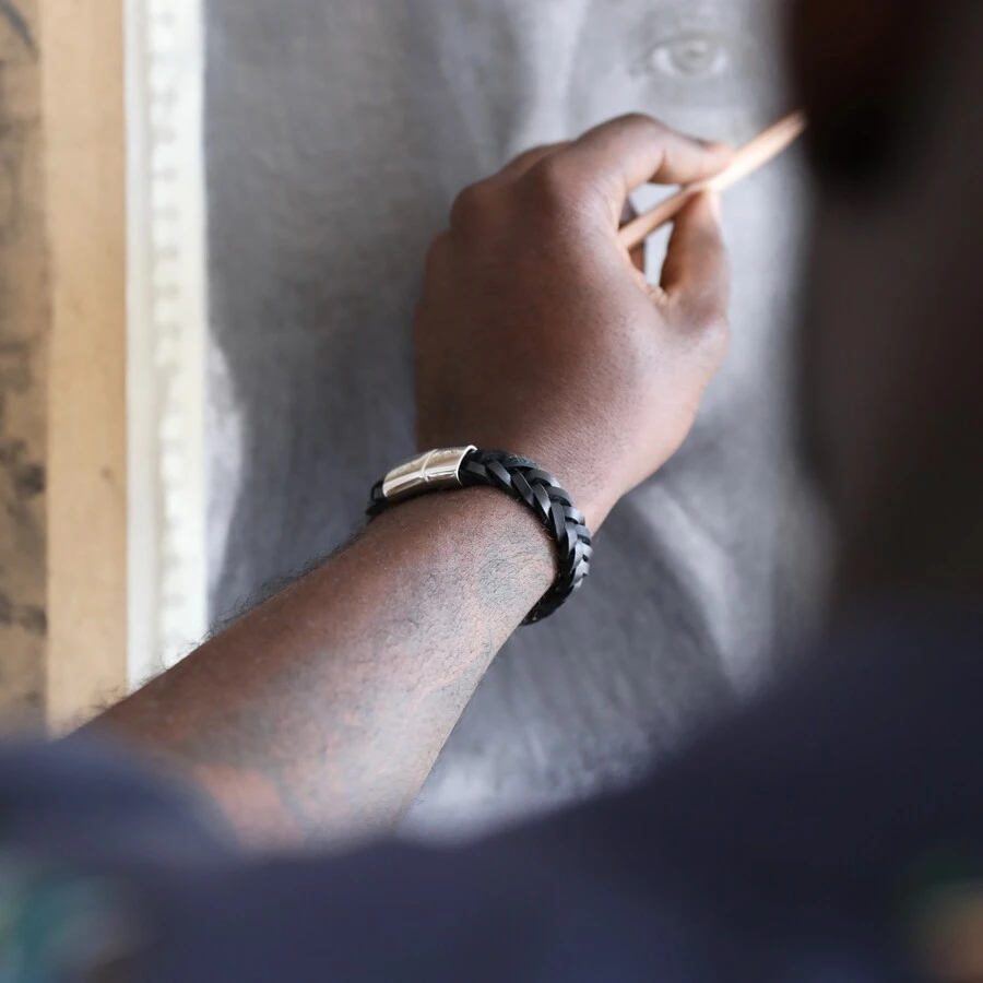 Men's Personalised Thick Woven Leather Bracelet 7 Men's Personalised Thick Woven Leather Bracelet - Image 5