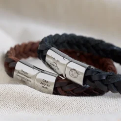 Men's Personalised Thick Woven Leather Bracelet 15 Men's Personalised Thick Woven Leather Bracelet -Jellycat Christmas Store personalised mens thick brown woven leather bracelet o21a3466 copy 900x900 1