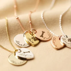 Personalised Mixed Metal Heart And Disc Charm 'Family' Necklace