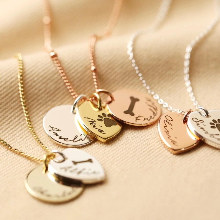 Personalised Mixed Metal Heart And Disc Charm 'Family' Necklace 3 Personalised Mixed Metal Heart And Disc Charm 'Family' Necklace