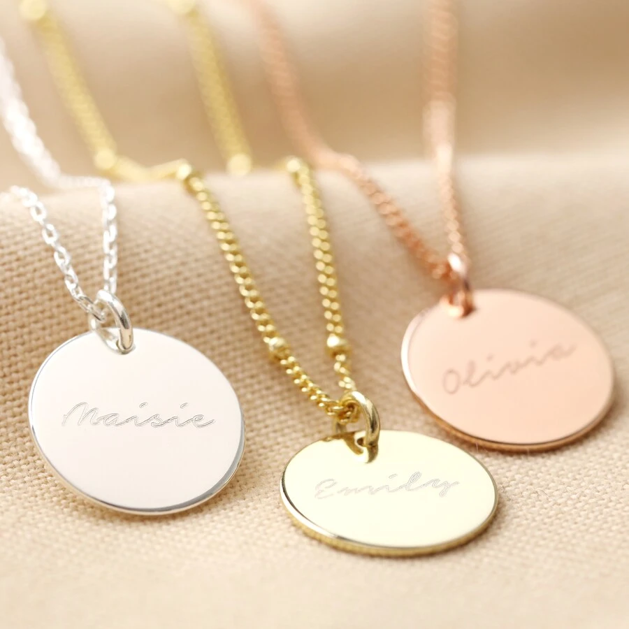 Personalised Name Sterling Silver Disc Necklace 3 Personalised Name Sterling Silver Disc Necklace