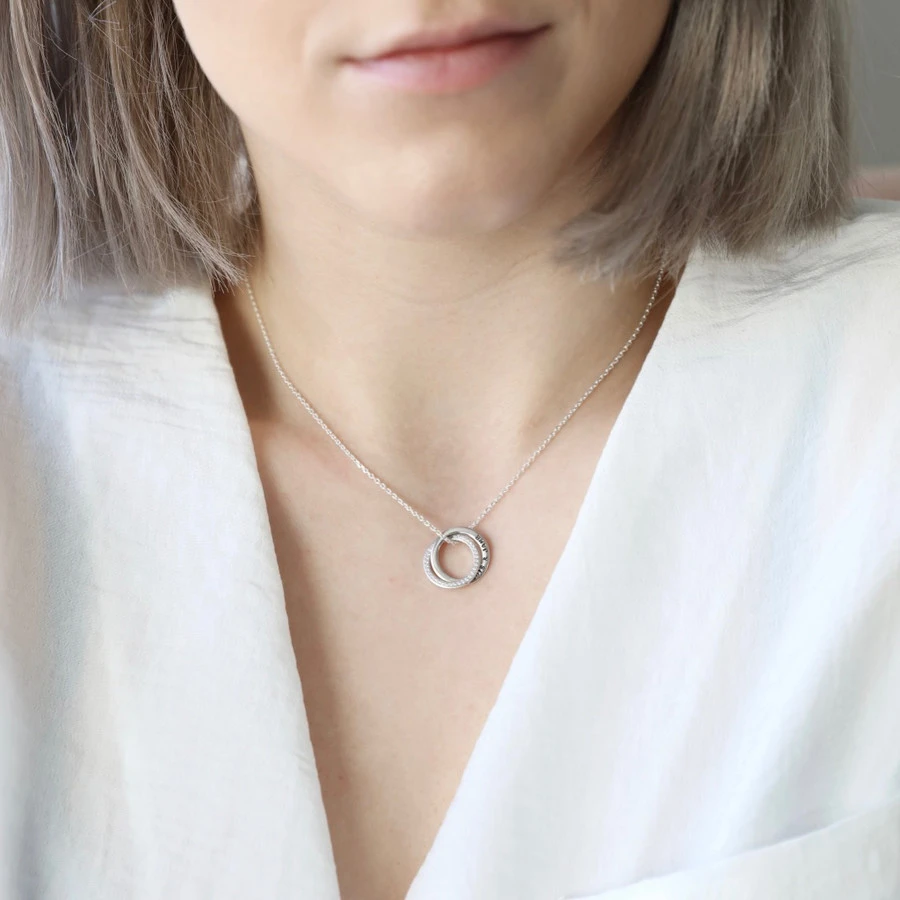 Personalised Sterling Silver Interlocking Crystal Rings Necklace 5 Personalised Sterling Silver Interlocking Crystal Rings Necklace - Image 3