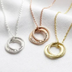 Personalised Sterling Silver Interlocking Crystal Rings Necklace