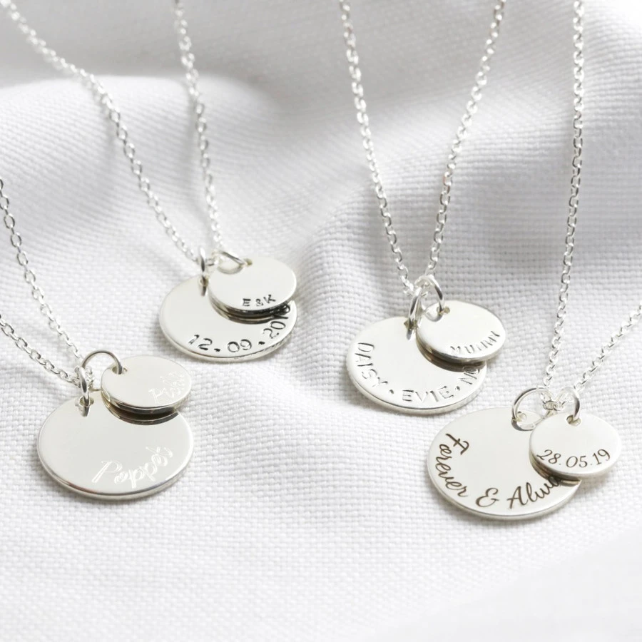 Personalised Sterling Silver Double Disc Charm Necklace 4 Personalised Sterling Silver Double Disc Charm Necklace - Image 2