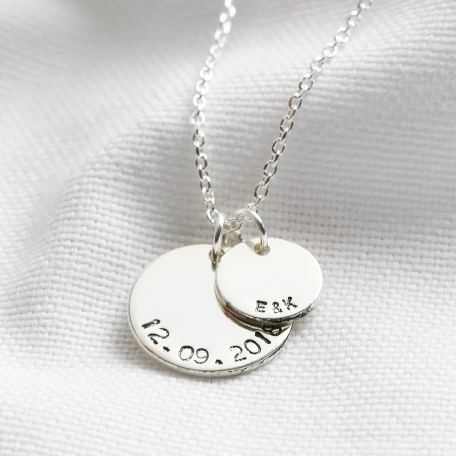Personalised Sterling Silver Double Disc Charm Necklace 6 Personalised Sterling Silver Double Disc Charm Necklace - Image 4