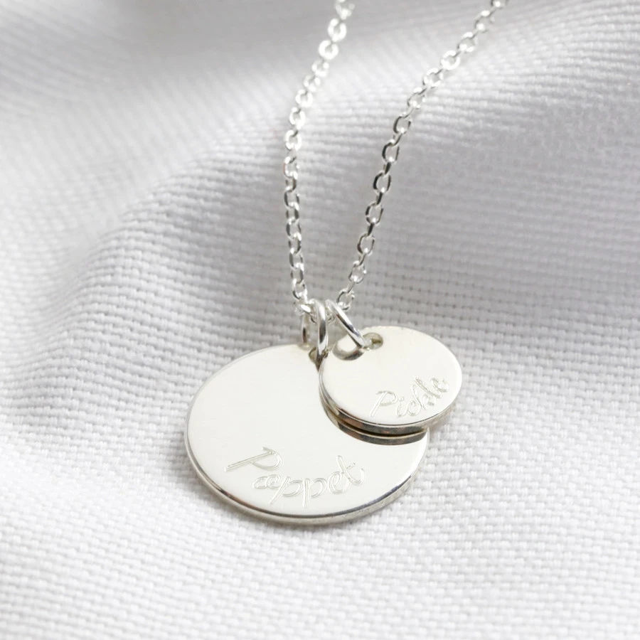 Personalised Sterling Silver Double Disc Charm Necklace 9 Personalised Sterling Silver Double Disc Charm Necklace - Image 7
