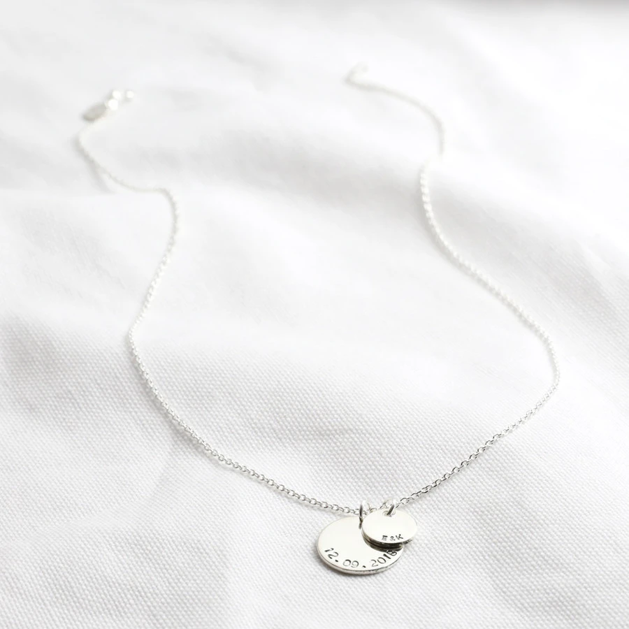 Personalised Sterling Silver Double Disc Charm Necklace 11 Personalised Sterling Silver Double Disc Charm Necklace - Image 9
