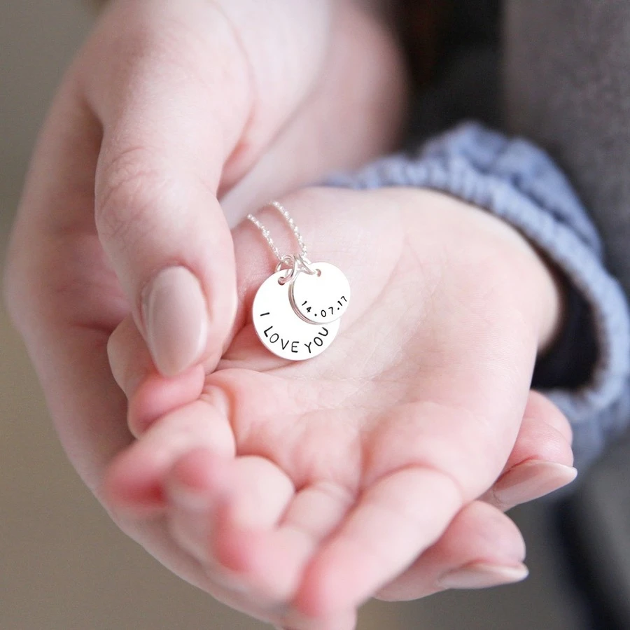 Personalised Sterling Silver Double Disc Charm Necklace 5 Personalised Sterling Silver Double Disc Charm Necklace - Image 3