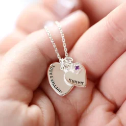 Personalised Double Heart And Birthstone Charm Necklace -Jellycat Christmas Store personalised sterling silver double heart and birthstone charm necklace 0v8a2477 900x900 1