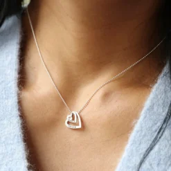 Personalised Sterling Silver Double Heart Outline Necklace
