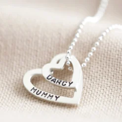 Personalised Sterling Silver Double Heart Outline Necklace -Jellycat Christmas Store personalised sterling silver double heart outline necklace o21a8293 900x900 1