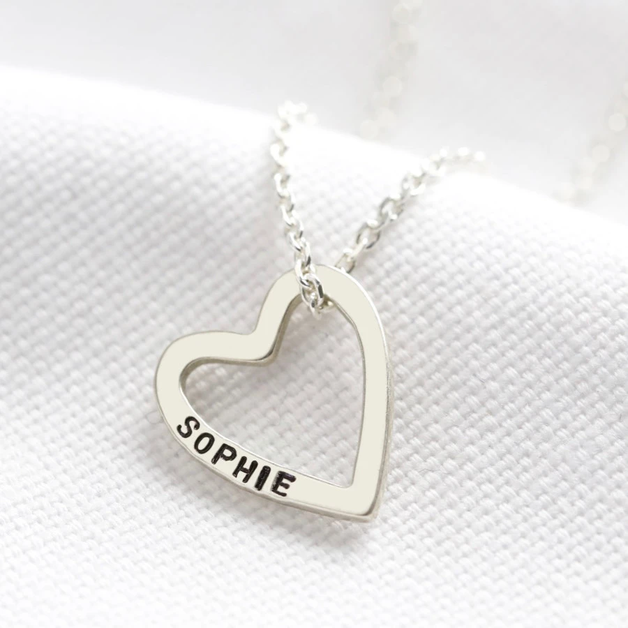 Personalised Sterling Silver Heart Outline Necklace 3 Personalised Sterling Silver Heart Outline Necklace