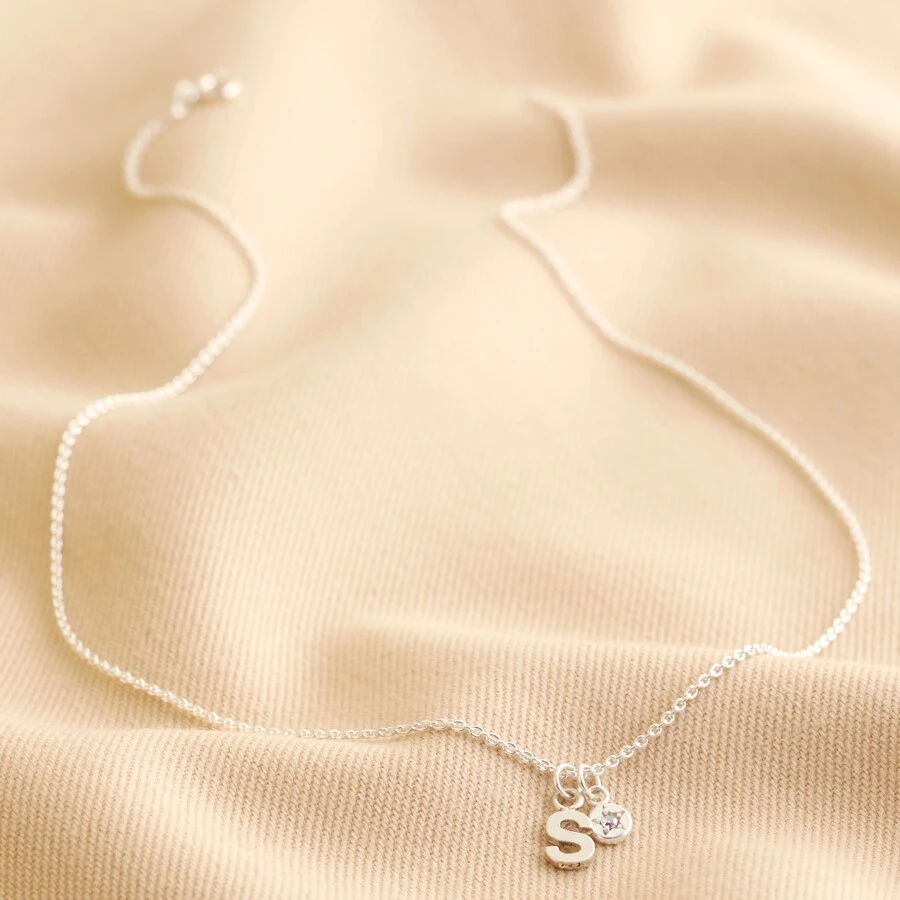 Personalised Sterling Silver Initial And Birthstone Charm Necklace 8 Personalised Sterling Silver Initial And Birthstone Charm Necklace - Image 6