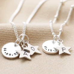 Personalised Sterling Silver Star And Disc Charm Necklace