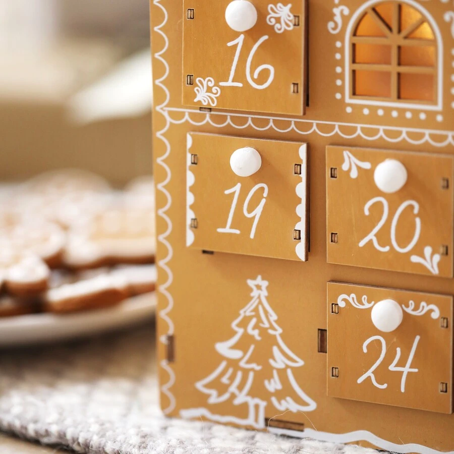 Personalised Wooden Gingerbread House LED Advent Calendar 4 Personalised Wooden Gingerbread House LED Advent Calendar - Image 2