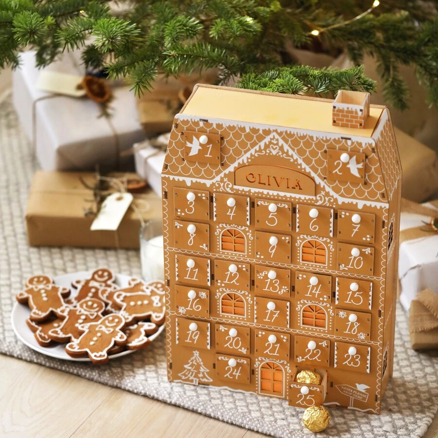 Personalised Wooden Gingerbread House LED Advent Calendar 6 Personalised Wooden Gingerbread House LED Advent Calendar - Image 4