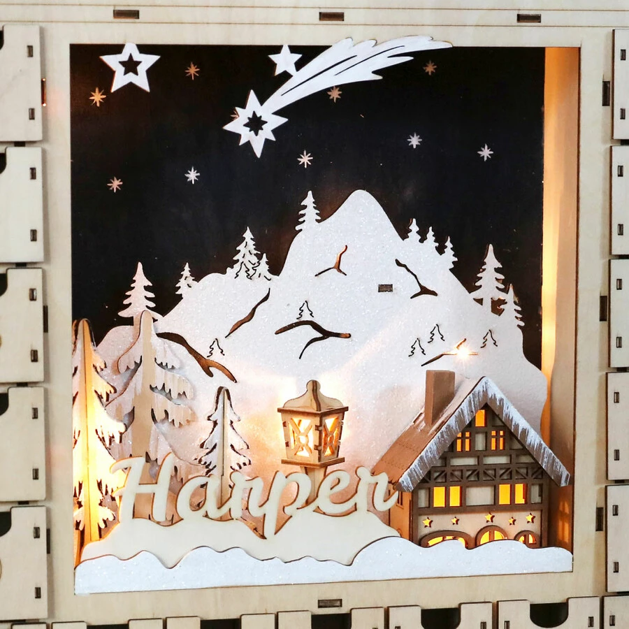 Personalised Wooden Winter Scene Advent Calendar 8 Personalised Wooden Winter Scene Advent Calendar - Image 6