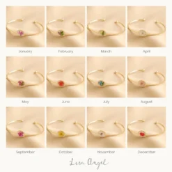 Pressed Birth Flower Bangle In Gold -Jellycat Christmas Store pressed birth flower bangle gold 900x900 1