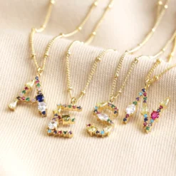Rainbow Crystal Initial Necklace In Gold
