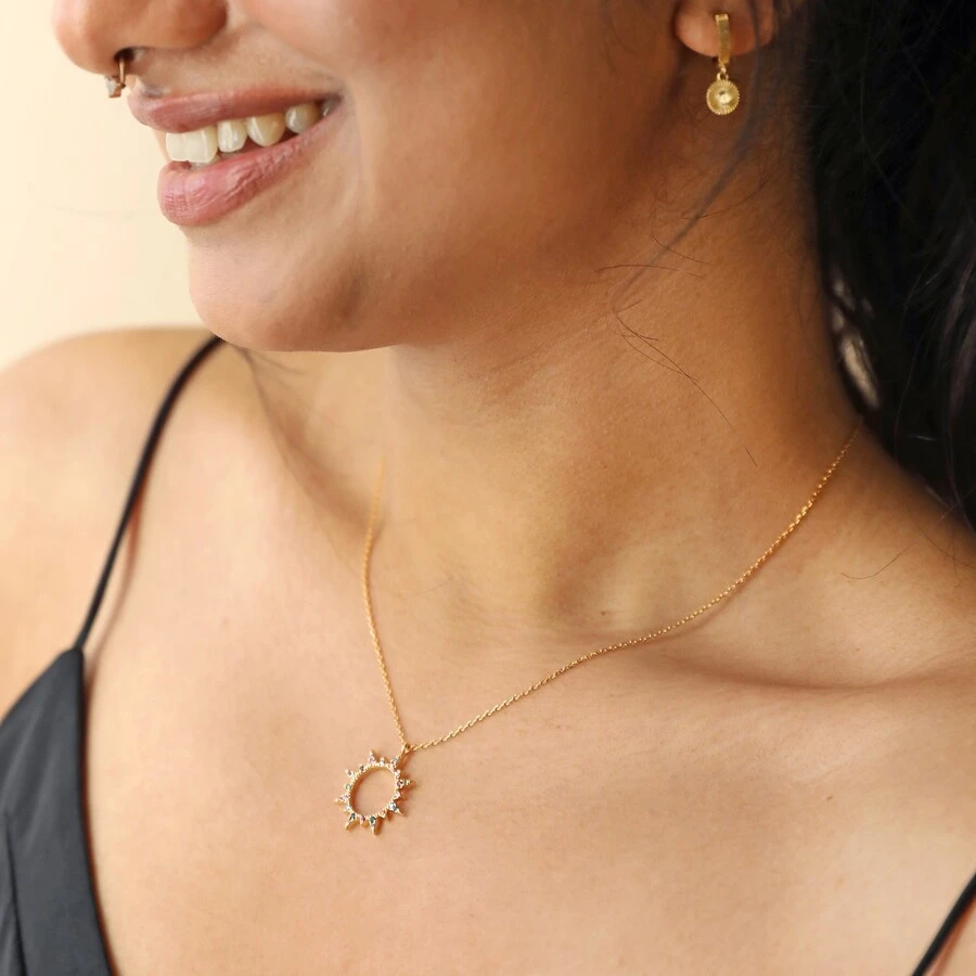 Rainbow Crystal Sunburst Pendant Necklace In Gold 4 Rainbow Crystal Sunburst Pendant Necklace In Gold - Image 2