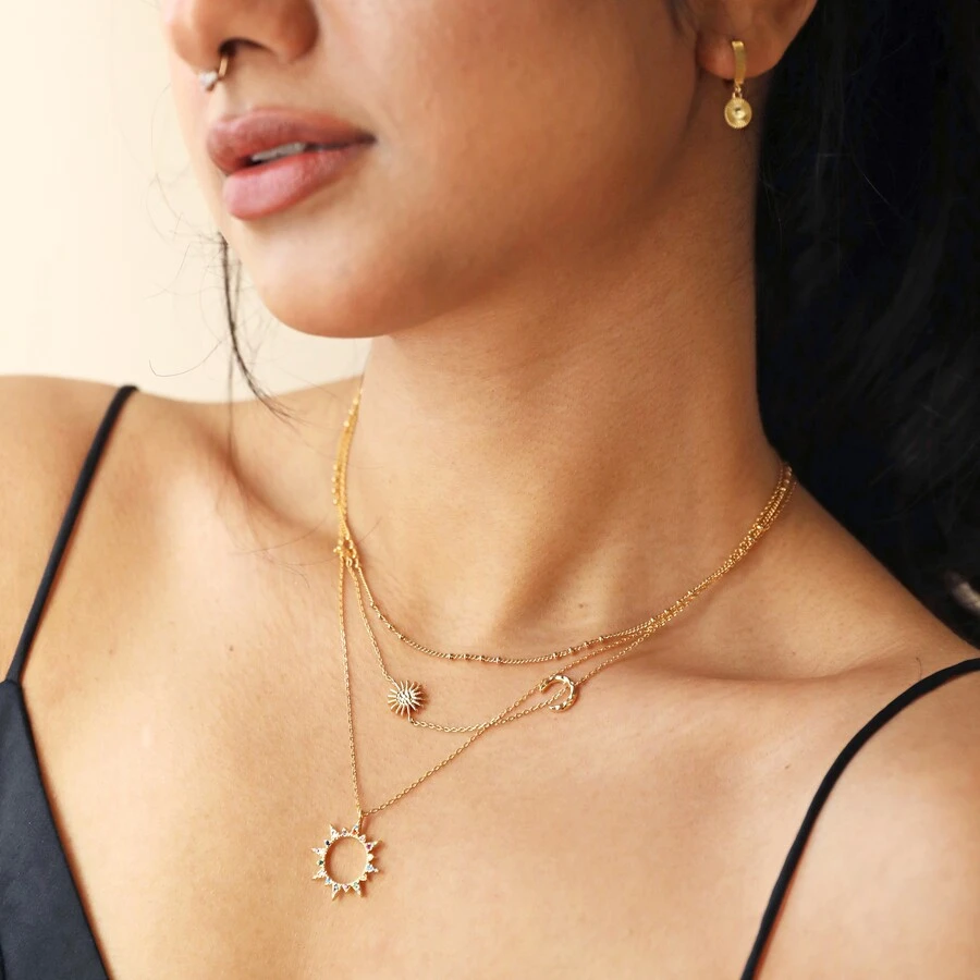 Rainbow Crystal Sunburst Pendant Necklace In Gold 7 Rainbow Crystal Sunburst Pendant Necklace In Gold - Image 5