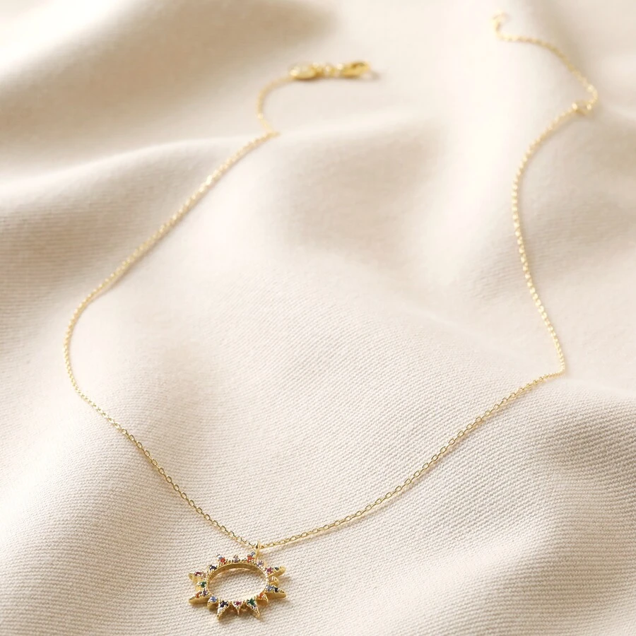 Rainbow Crystal Sunburst Pendant Necklace In Gold 6 Rainbow Crystal Sunburst Pendant Necklace In Gold - Image 4