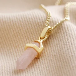 Rose Quartz Crystal Point Pendant Necklace In Gold
