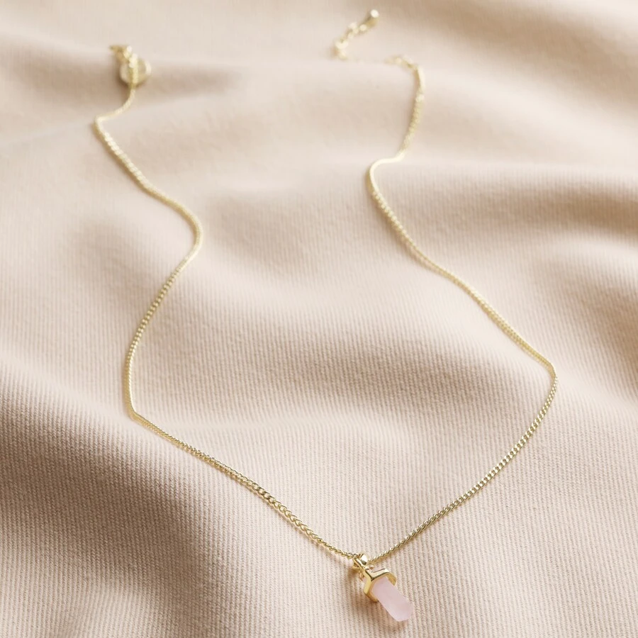 Rose Quartz Crystal Point Pendant Necklace In Gold 5 Rose Quartz Crystal Point Pendant Necklace In Gold - Image 3