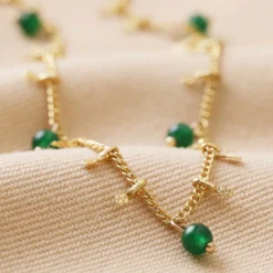 Semi-Precious Stone Green Beaded Droplet Necklace In Gold