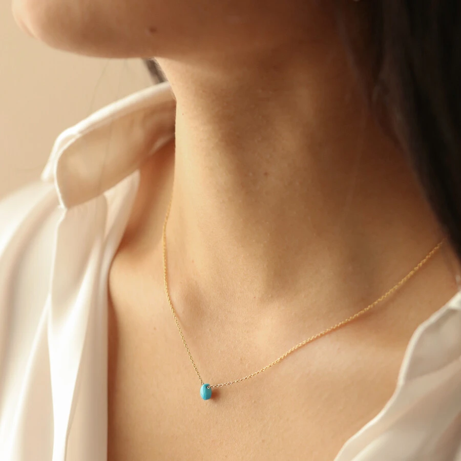 Semi-Precious Turquoise Stone Teardrop Pendant Necklace In Gold 4 Semi-Precious Turquoise Stone Teardrop Pendant Necklace In Gold - Image 2