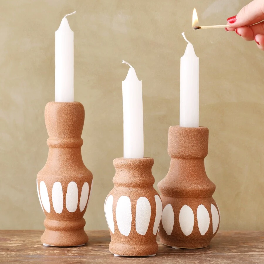 Set Of 3 Terracotta Candlestick Holders 3 Set Of 3 Terracotta Candlestick Holders
