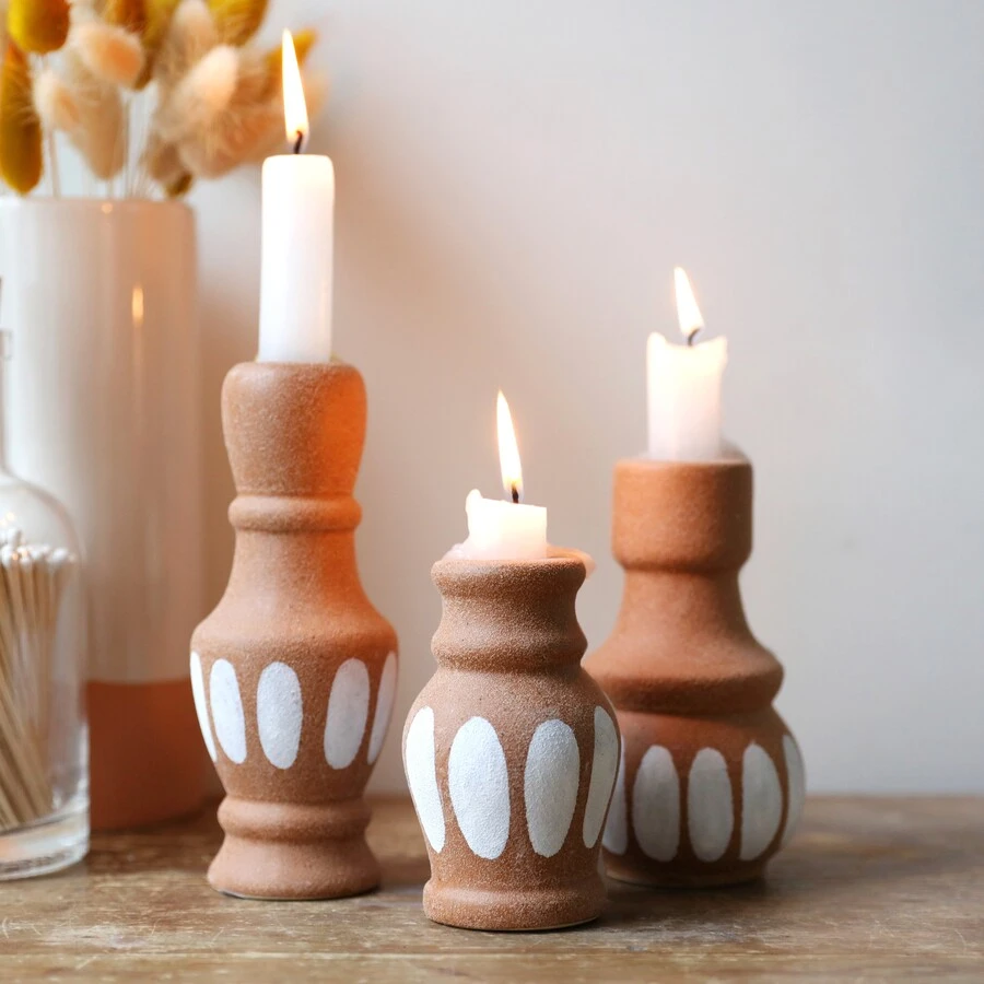 Set Of 3 Terracotta Candlestick Holders 4 Set Of 3 Terracotta Candlestick Holders - Image 2