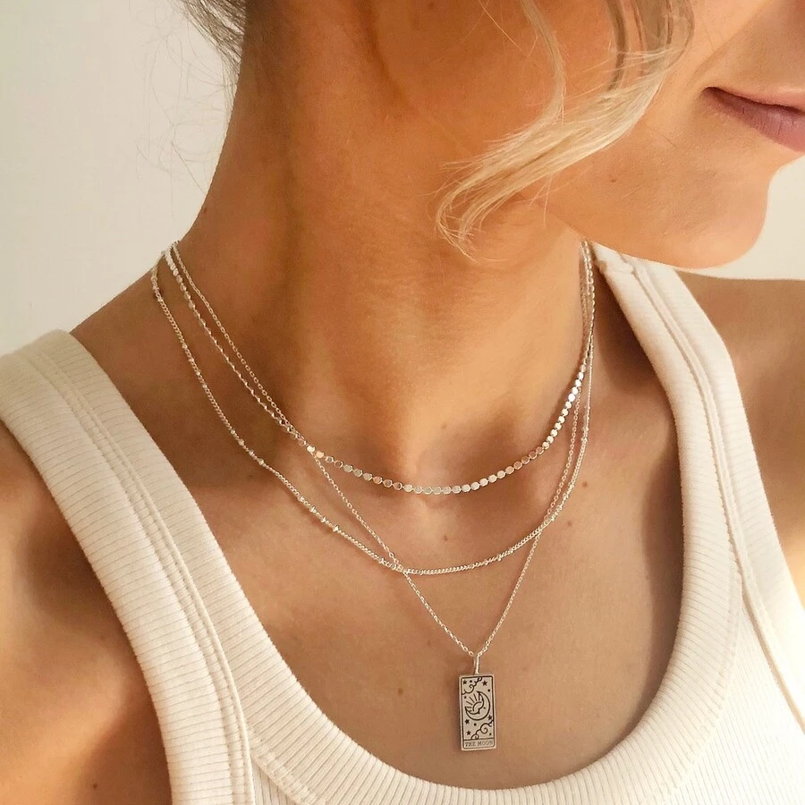 Silver The Moon Tarot Card Pendant Necklace 4 Silver The Moon Tarot Card Pendant Necklace - Image 2