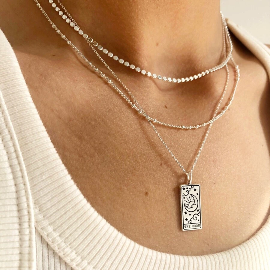 Silver The Moon Tarot Card Pendant Necklace 6 Silver The Moon Tarot Card Pendant Necklace - Image 4