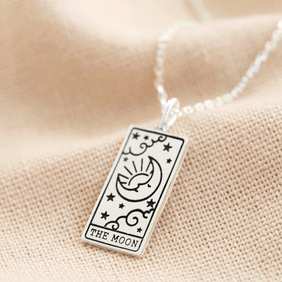 Silver The Moon Tarot Card Pendant Necklace 3 Silver The Moon Tarot Card Pendant Necklace