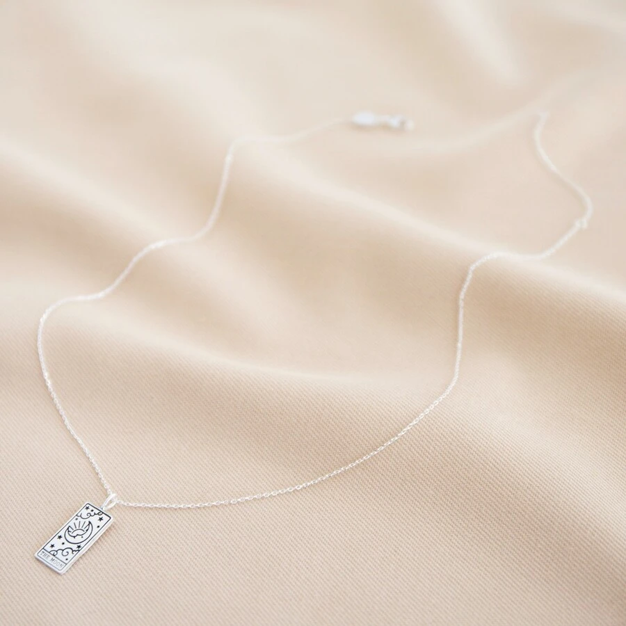 Silver The Moon Tarot Card Pendant Necklace 7 Silver The Moon Tarot Card Pendant Necklace - Image 5