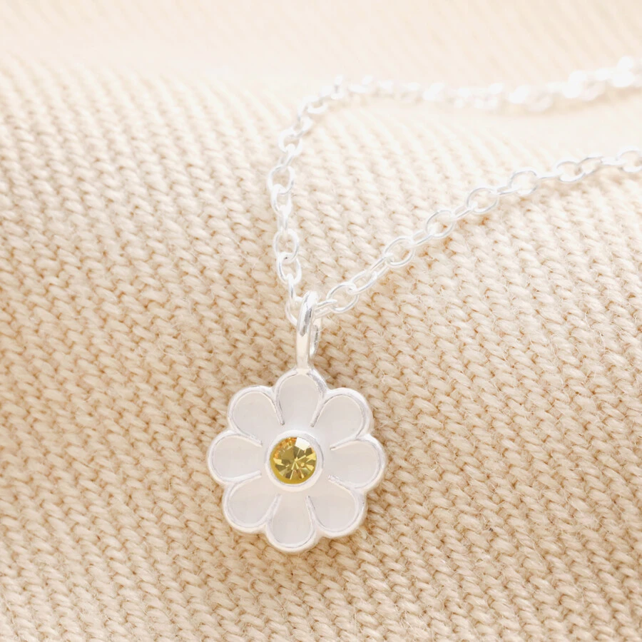 Sterling Silver Enamel Daisy Pendant Necklace 3 Sterling Silver Enamel Daisy Pendant Necklace