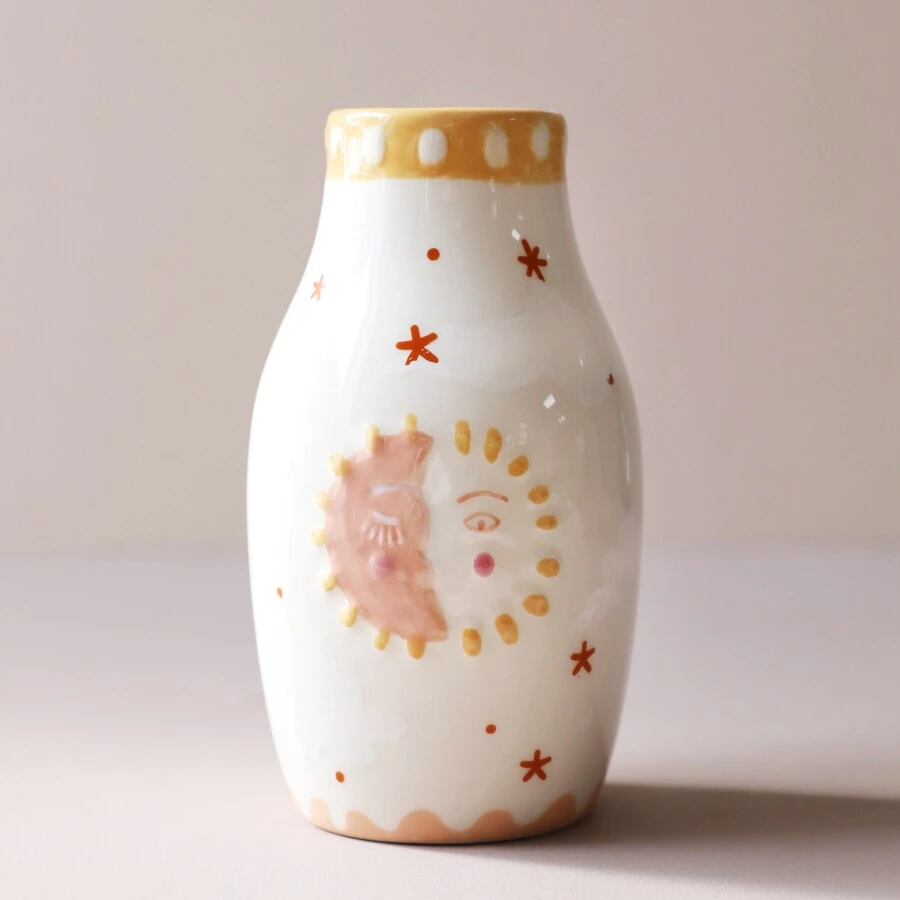 Sun And Moon Face Ceramic Posy Vase, H13.5cm 3 Sun And Moon Face Ceramic Posy Vase, H13.5cm