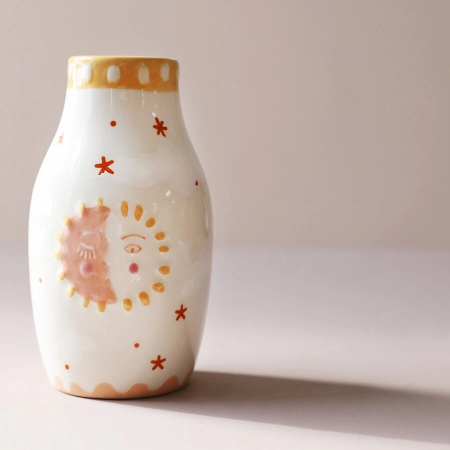 Sun And Moon Face Ceramic Posy Vase, H13.5cm 7 Sun And Moon Face Ceramic Posy Vase, H13.5cm - Image 5