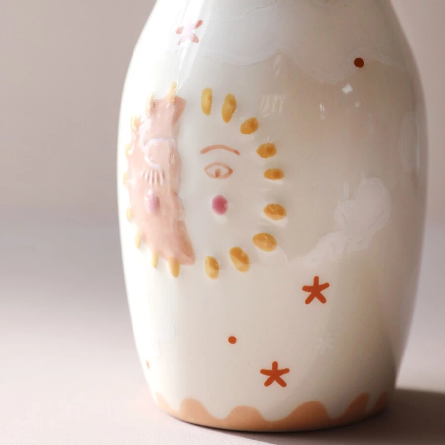 Sun And Moon Face Ceramic Posy Vase, H13.5cm 4 Sun And Moon Face Ceramic Posy Vase, H13.5cm - Image 2