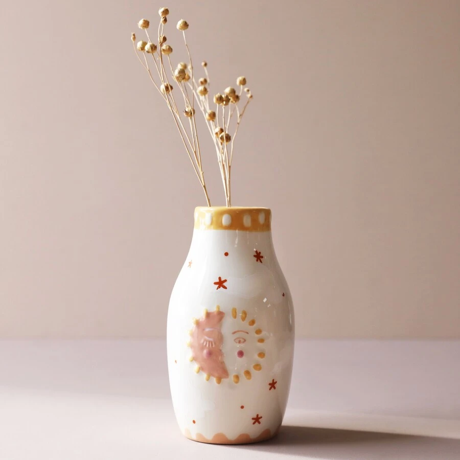 Sun And Moon Face Ceramic Posy Vase, H13.5cm 5 Sun And Moon Face Ceramic Posy Vase, H13.5cm - Image 3