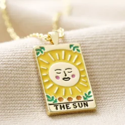 Enamel The Sun Tarot Card Necklace In Gold