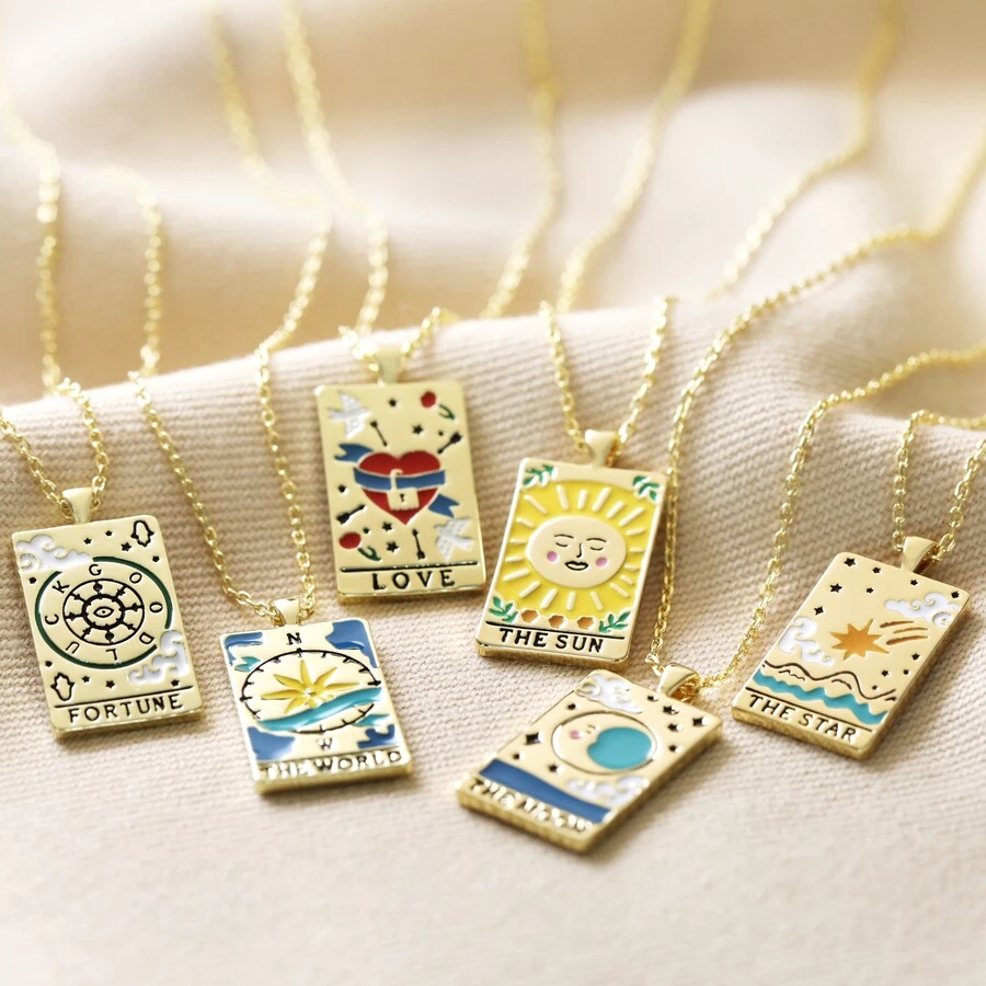Enamel Love Tarot Card Style Necklace In Gold 6 Enamel Love Tarot Card Style Necklace In Gold - Image 4