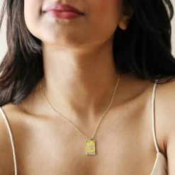 Enamel The Sun Tarot Card Necklace In Gold -Jellycat Christmas Store the sun tarot enamel pendant necklace gold 4x3a7955 900x900 1