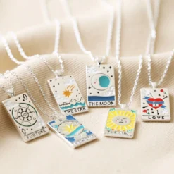 Enamel The World Tarot Card Necklace In Silver -Jellycat Christmas Store the sun tarot enamel pendant necklace silver 4x3a6471 900x900 1