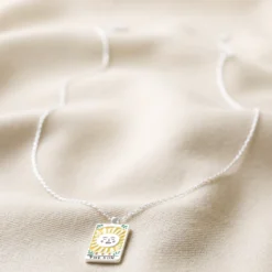 Enamel The Sun Tarot Card Necklace In Silver -Jellycat Christmas Store the sun tarot enamel pendant necklace silver 4x3a6496 900x900 1