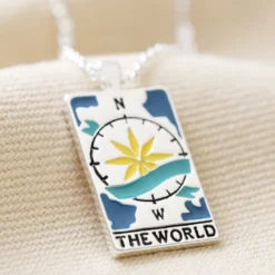 Enamel The World Tarot Card Necklace In Silver