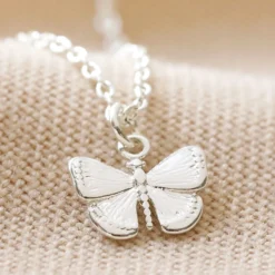 Tiny Butterfly Pendant Necklace In Silver